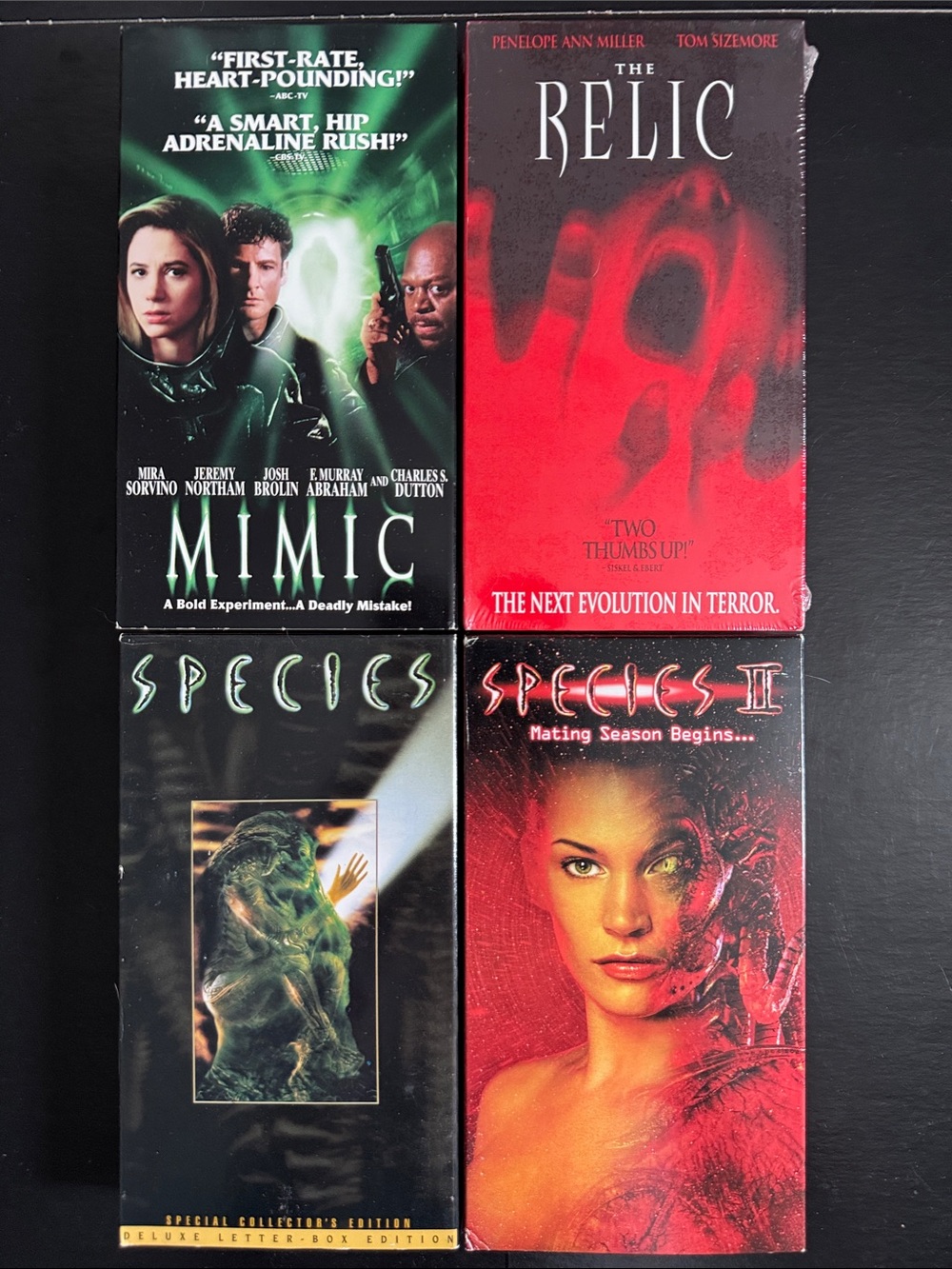 Set of 4 Horror VHS Movies — Mimic, The Relic (sealed), Species & Species II -📼